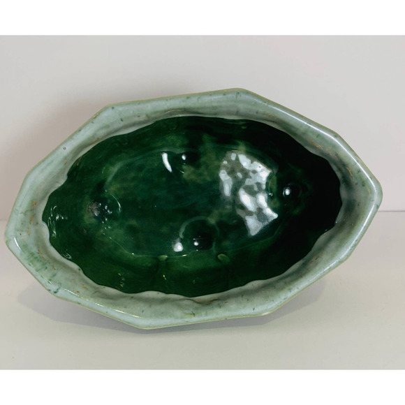 Vintage Green Potter Planter w/ White Dip Scalloped Edge (rare) - Picture 2 of 3